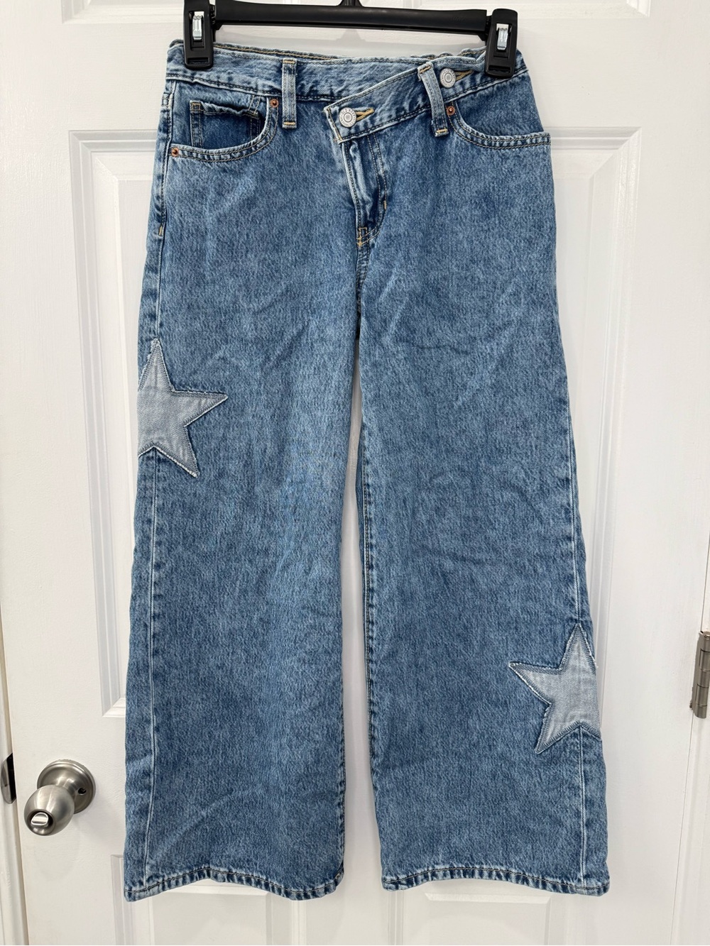 Super Baggy Embroidered Crossover Wide-Leg Jeans Size 10